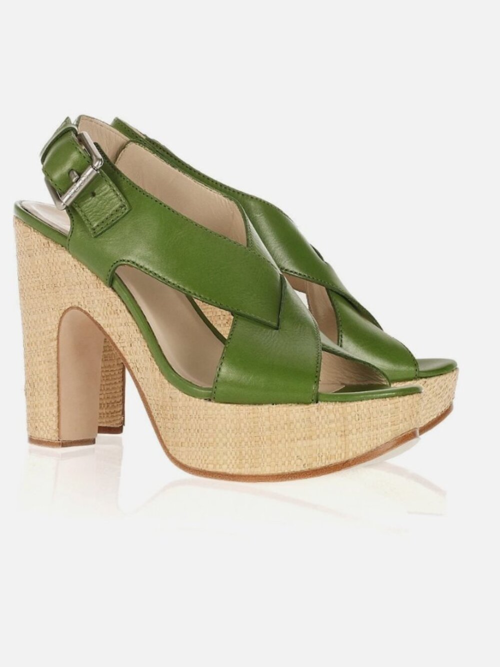 Vintage KORS Michael Kors Dillon Green Leather Raffia Platform Sandals 6